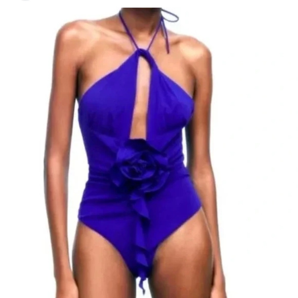 Zara Purple Bodysuit with Halter Neck and Cutout Details